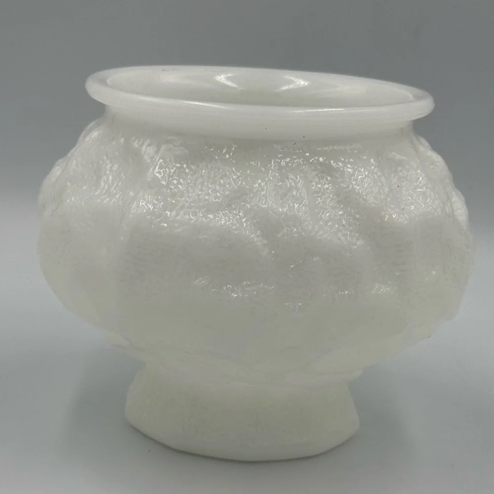 Vintage MCM E O Brody Milk Glass Crinkle Opaque Glass Bowl/Planter